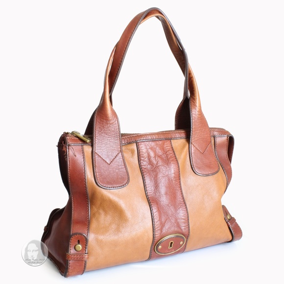Fossil Bag Vintage Reissue Whiskey Brown/Cognac Leather Satchel Shoulder Bag - Picture 6 of 11